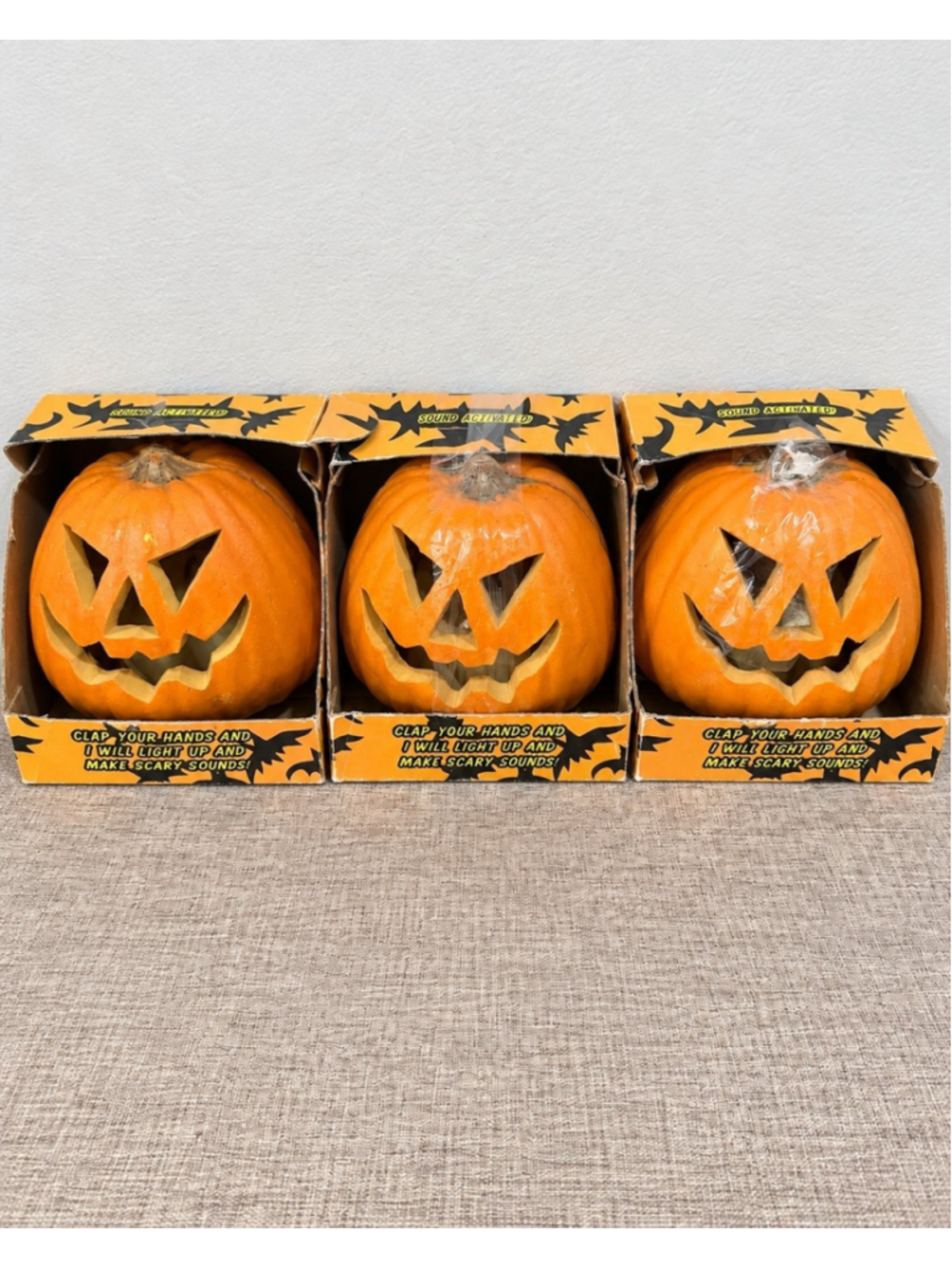 Vintage Gemmy Pumpkin Imposters (3pc) Sound Activated Jack O Lanterns -Tested